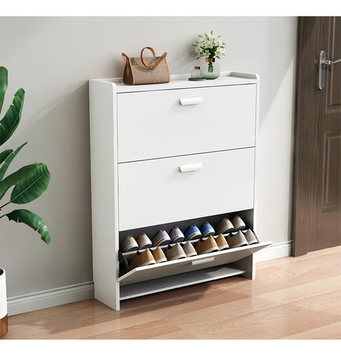 Zapatero Organizador Con 3 Puertas Y 2 Filas Color Blanco