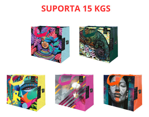 Kit 5 Sacolas Retornáveis De Ráfia Ecobag 35x40x18