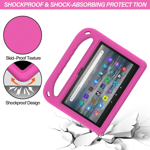Capa De Tablet À Prova De Choque Eva Com Alça Rosa Vermelha