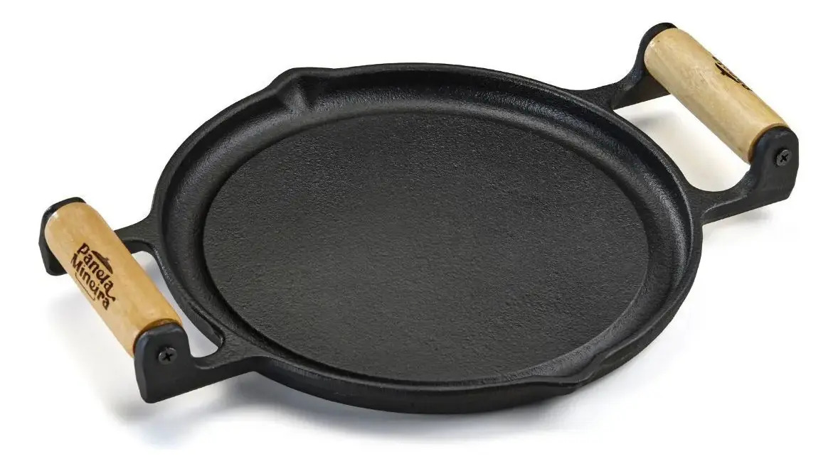 Bifeteira Ferro Fogo Forte 22x2cm Alça Madeira Panela Mineira Preto