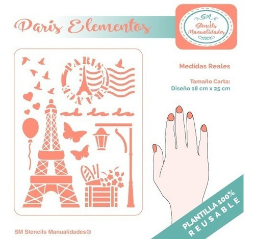 Imagen 3 de 3 de Stencil Paris E, Plantilla Reusable Para Pintar Manualidades