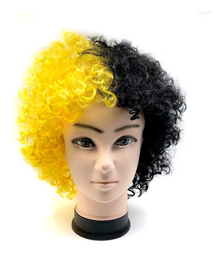 Peluca Afro Amarilla Y Negra Carnaval Cotillón Disfraces