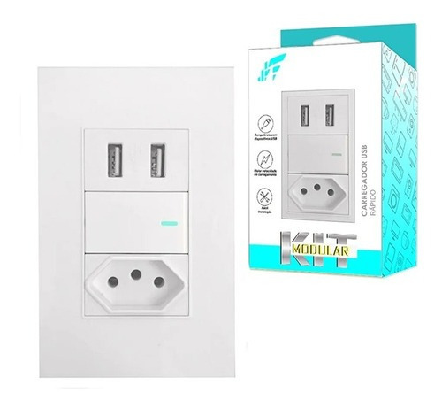 Tomada De Parede Espelho Com 2 Portas Usb 10a 5v 2100mah Cor Branco