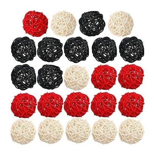 Bolas Decorativas De Ratan X 24u.- 5cm- 4 Tonos/ Rojo Blanco