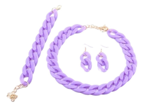 Conjunto De Collar, Pulsera Y Pendientes Con Cadena Púrpura