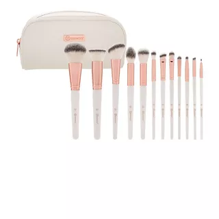 Set 12 Brochas Pinceles Maquillaje + Estuche Blanco