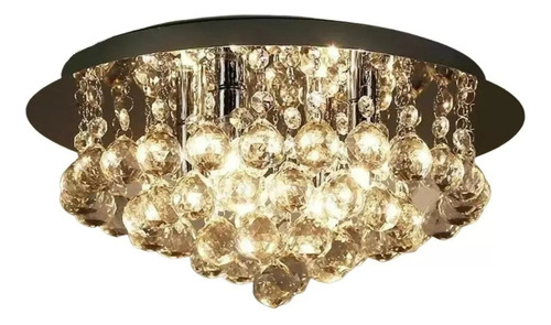 Lustre Dourado Cristal Legitimo Base Dourada + Leds Quente