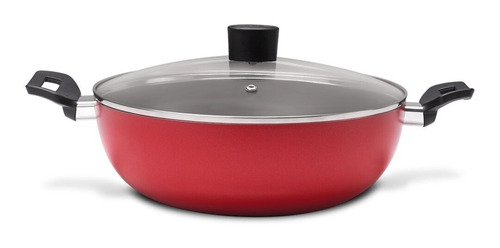 Wok Panela Com Tampa E Alças Garlic 4,1 Litros Brinox 28cm Cor Vermelho