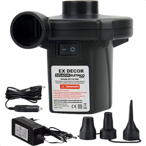 Inflador Elétrico Bomba Encher Colchão Boia Com Bicos Marca EX Decor