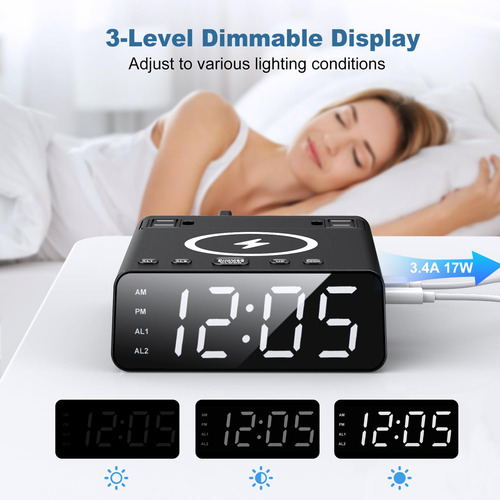 Reloj Despertador Con Cargador Inalámbrico Y Usb Despierta C