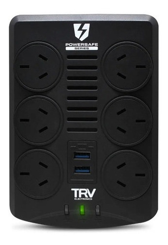 Imagen 1 de 9 de Estabilizador Tensión Trv Powersafe Gamer 6tomas/2usb/rj45 Negro