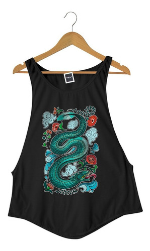 Blusa Sisa Amplia Negra Estampado Quetzalcoatl