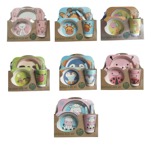 Set Vajilla Bebes/niños Bambu 5 Piezas 