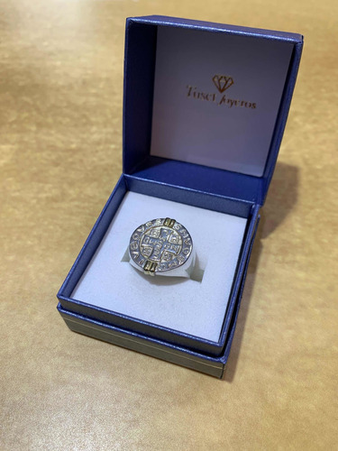 Anillo Grande San Benito En Plata 925 Y Oro. T=16. Tuset.