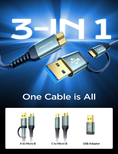 Cable De Disco Duro Ainope De 10 Gbps Usb-c A Micro B De 0,5