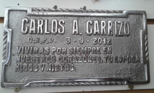 Placa Recordatoria Cementerio Fundicion Bronce