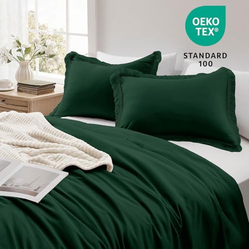 Juego De Edredón Matrimonial Verde Oscuro 3 Piezas