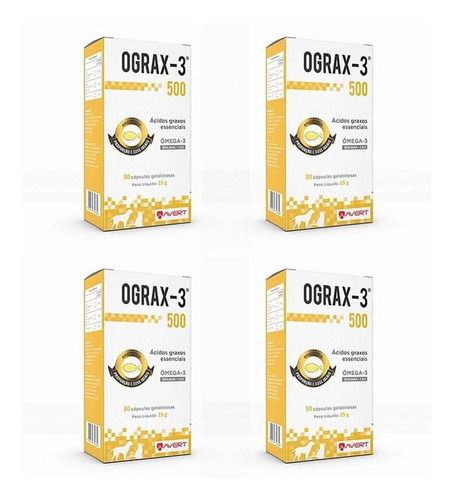 4 Caixas Ograx 3 500mg Suplemento Cães E Gatos Ômega 3