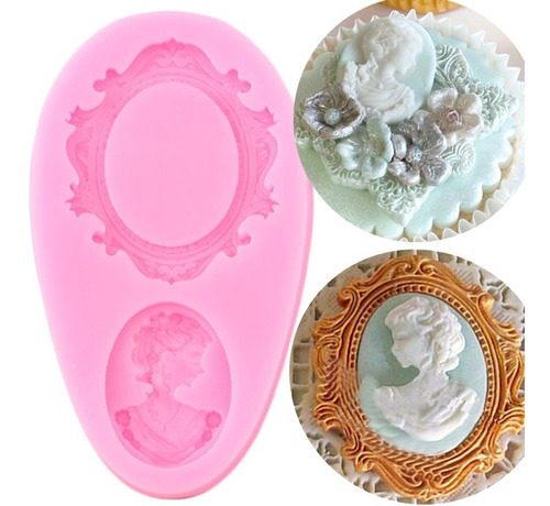 4pcs Molde Silicona Marco Cameo Señora Avatar Fondant Resina