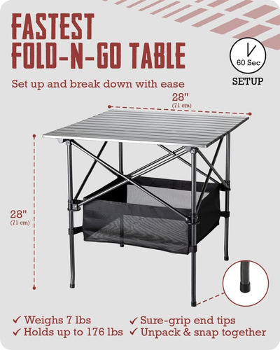 Trailbuddy Folding Camping Table - Small, Aluminum, Foldable
