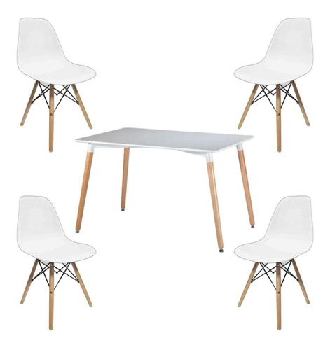 Juego Mesa Escandinava 120x70 + 4 Sillas Eames Set Comedor