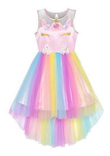 Vestido De Niña De Las Flores Unicorn Rainbow Disfraz De Hal