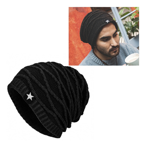 Gorro Tejido En Lana De Relieve Con Forro De Polar Negro