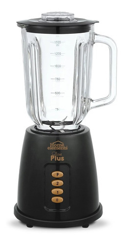 Licuadora Licua Plus Vaso De Vidrio Home Elements Color Negro