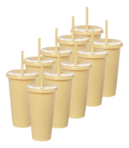 70 Vasos Uupz Sun 709 Ml Con Tapa Y Popote De Plastico Amarillo Pastel