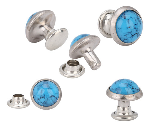 50 Brazaletes Redondos Con Remache Turquesa De 8 Mm