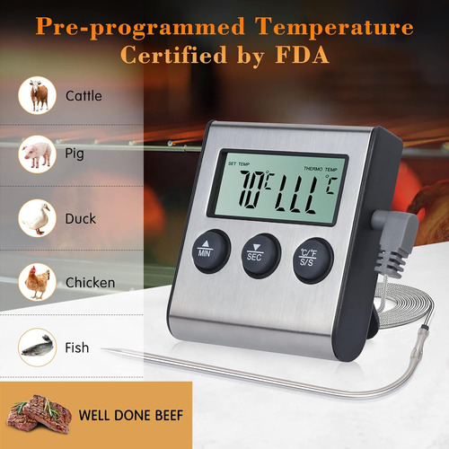 Termómetro Digital De Cocina Con Sonda Larga De Temperatura