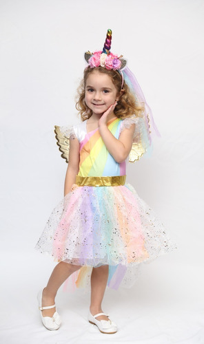 Imagem 7 de 10 de Vestido Fantasia Unicórnio P/ Festa Infantil + Chifre + Asas