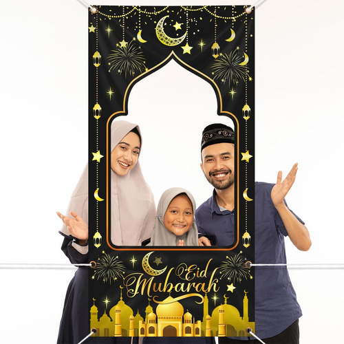 Eid Mubarak Photo Booth Frame Banner, Gran Tela Musulma...