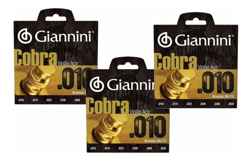 Encordoamentos Violão Aço 010 Giannini Geefle 85/15 Kit C/3 