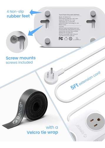 Regleta De Alimentación Pequeña Con Enchufe Plano, Cable De