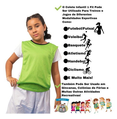 Kit C/20 Coletes Infantil De Futebol Treino Jogosimples1 Fit Cor Verde