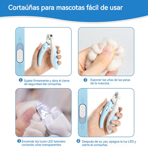 Corta Uñas Para Perro Gato Mascota Safety Con Luz Led Azul Mediano