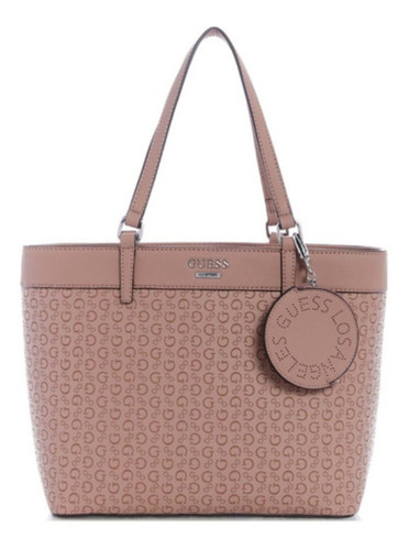 Cartera carryall Guess Garren diseño lisa  rosa pálido asas color  rosa