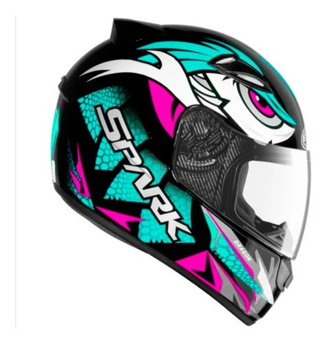 Capacete Fechado Ebf New Spark Dragon Preto Fosco Tifany Cor Preto Fosco/Tifany Tamanho do capacete 56