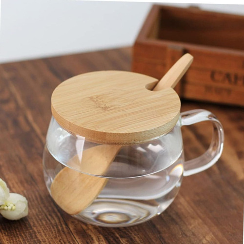 Kit 2 Canecas Vidro Tampa E Colher Em Bambu 350ml - Vencedor
