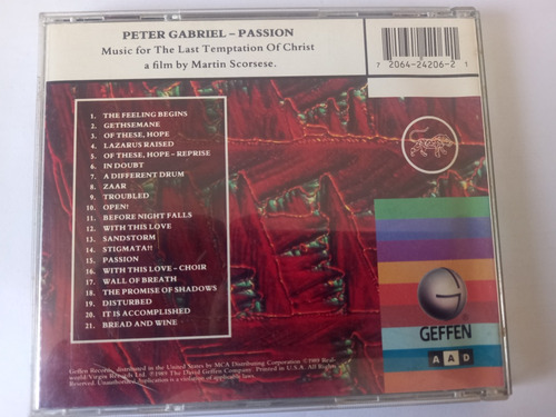 Peter Gabriel Passion Cd Soundtrack Rock (Usado)