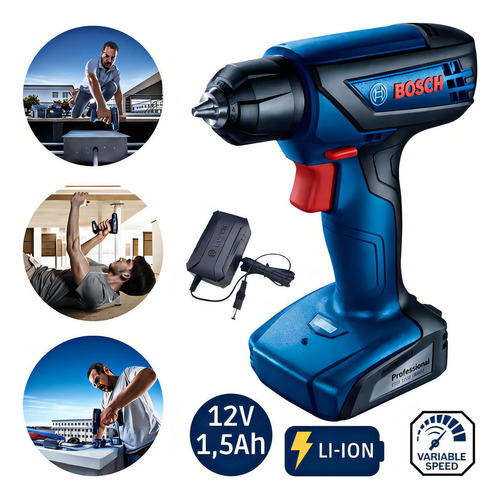 Taladro Bosch de 12 V, 1,5 Ah, con taladro de hasta 6 mm, en acero azul, frecuencia 60 Hz, 220 V