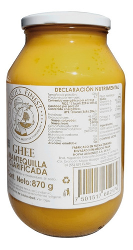Imagen 2 de 4 de Ghee Mantequilla Clarificada Earths Finest 870g Se