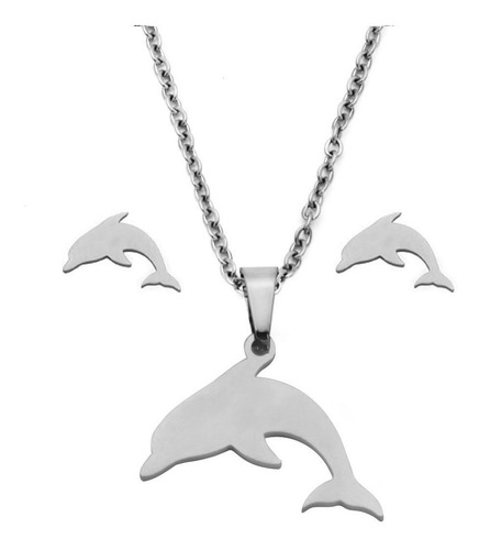 Set Joyeria Acero Plateado Delfin Simbolo Sabiduria Eg