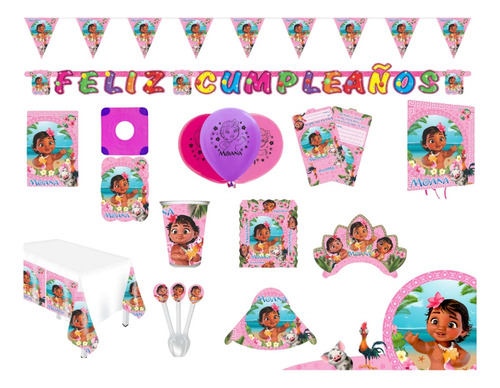 Kit Decoración Piñata Fiesta Infantil Moana Bebe