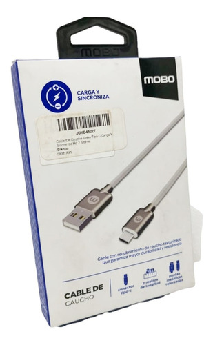 Cable Usb Entrada Tipo C Mobo Blanco 2m De Alta Velocidad