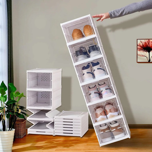 Caja De Almacenamiento Plegable De Zapatos De 6 Capas Blanco