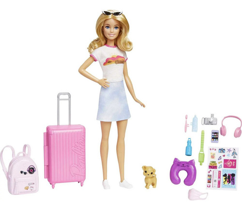 Muñeca Barbie Viajera Con 10+ Accesorios Y Cachorro Mattel 