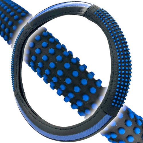 Funda Cubre Volante Universal Carbono Azul Masaje 37cm 38cm Azul