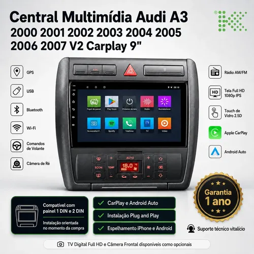 Multimídia Central Audi A3 2002 03 04 05 06 07 V2 Carplay